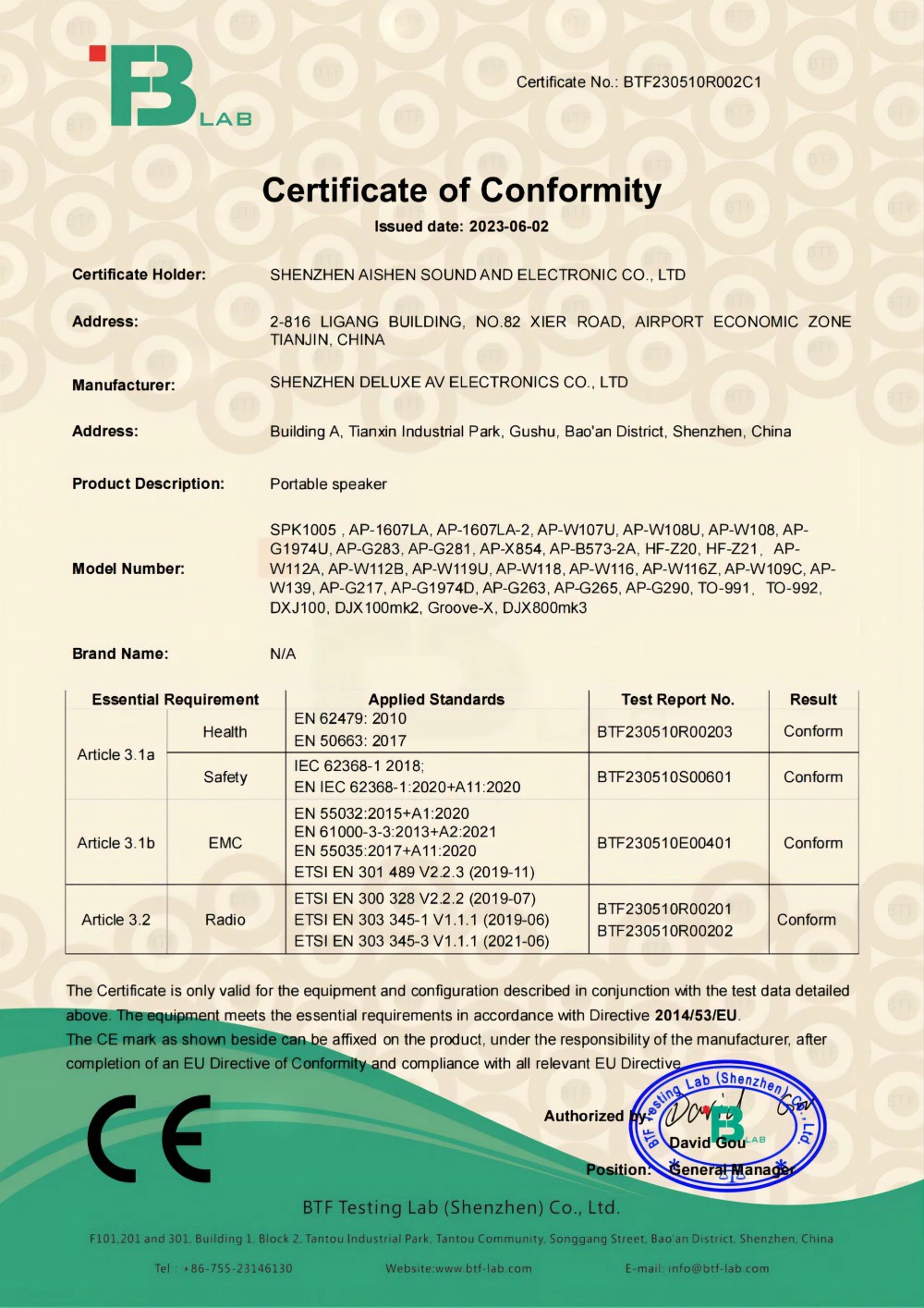 BTF230510R00201CCE REDCertificate001 BTF230510R00201CCE REDCertificate001